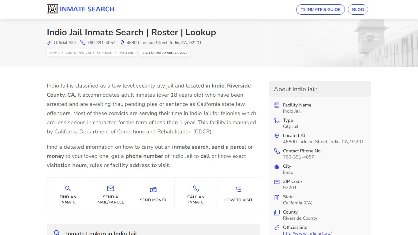 Indio Jail Inmate Search | Roster | Lookup